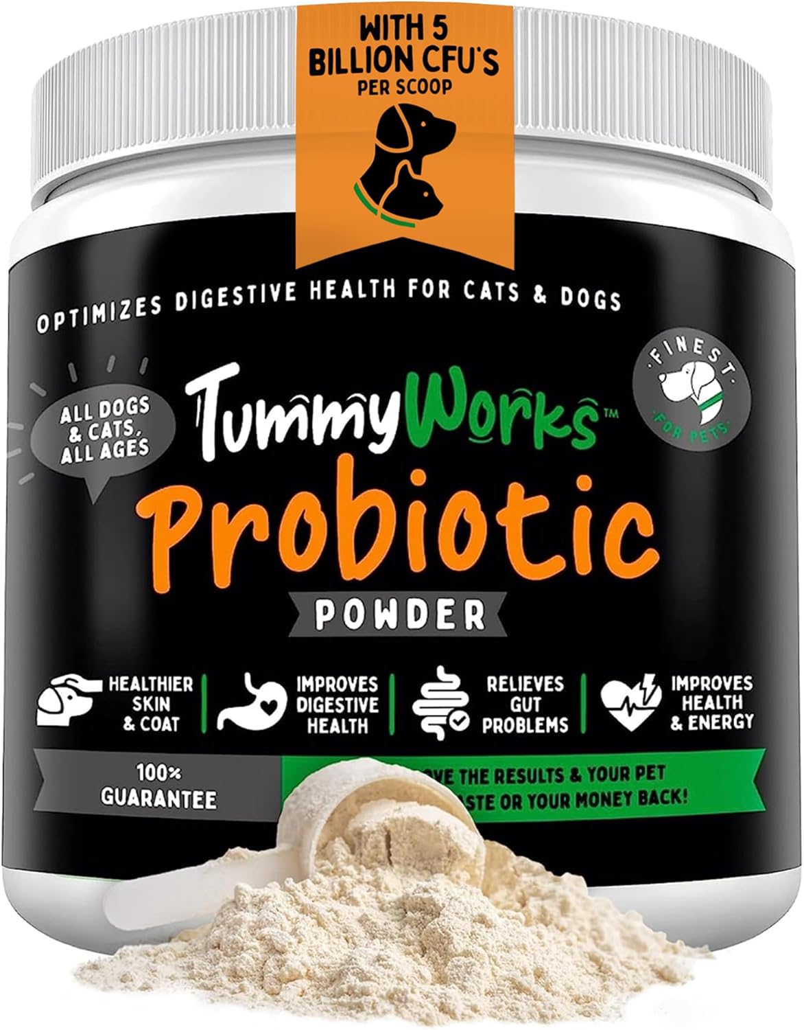 TummyWorks Probiotic Powder for Dogs & Cats - Digestive Health & Immune Support - USA Made - 160 Scoops