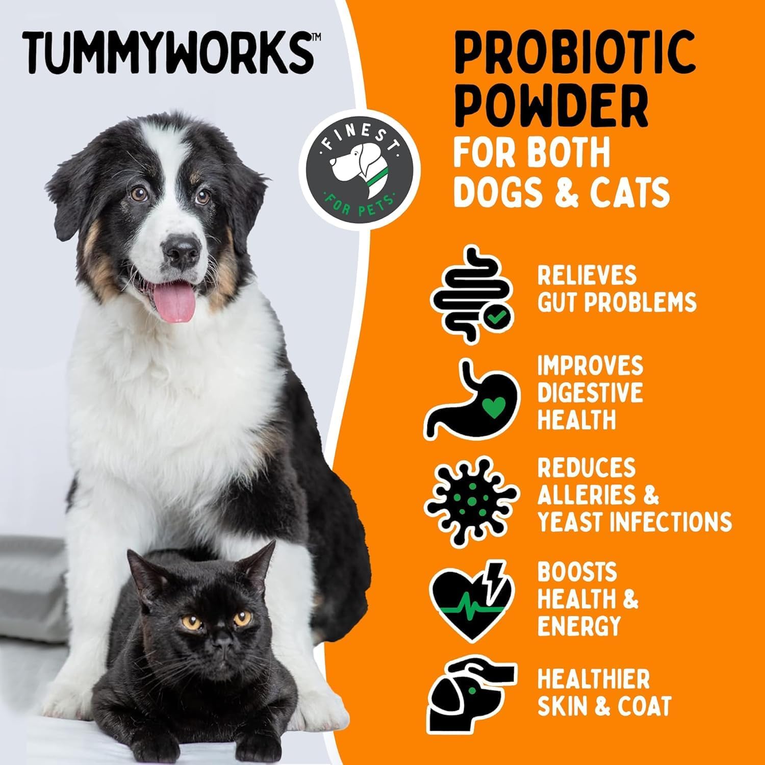 TummyWorks Probiotic Powder for Dogs & Cats - Digestive Health & Immune Support - USA Made - 160 Scoops