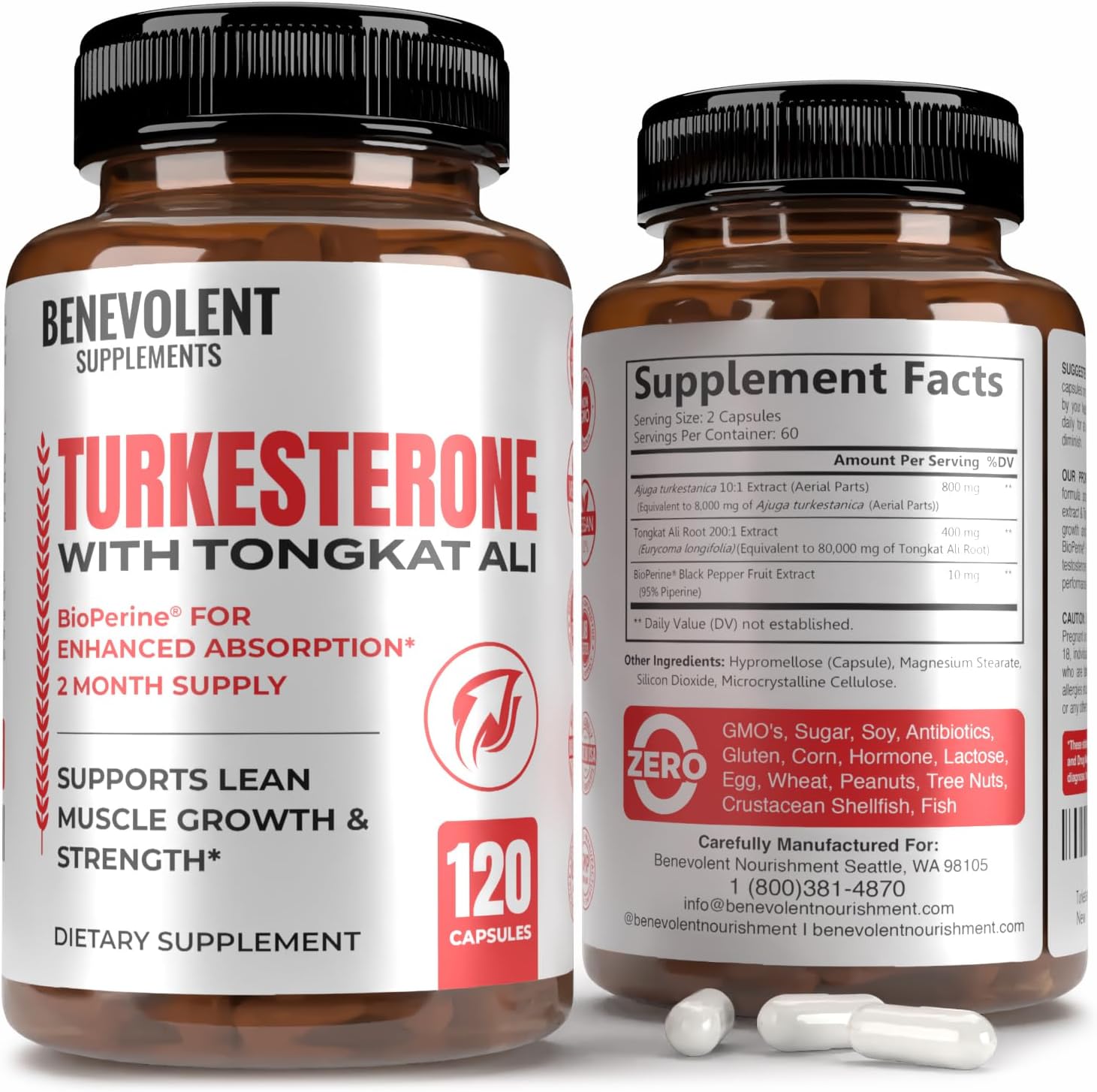 Turkesterone 8,000mg Supplement with BioPerine® & Tongkat Ali - Boost Stamina, Muscle Growth, Recovery - High Absorption Formula, 3rd Party Tested - 2 Months Supply