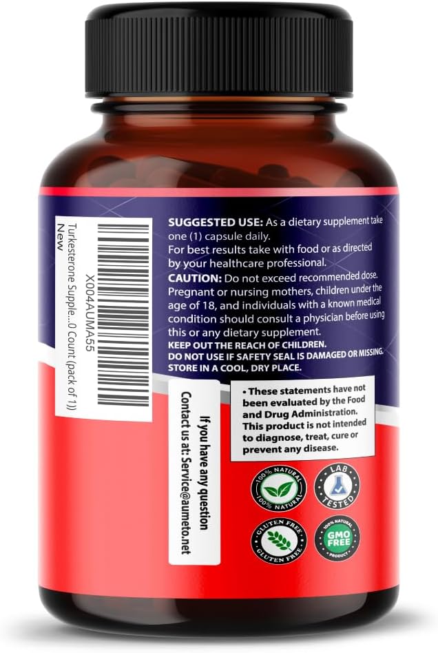 Turkesterone Supplement with L-Arginine, Tongkat Ali, Ginseng, Maca Root, Vitamin D3 - Energy, Endurance & Male Vitality Support - 90 Count