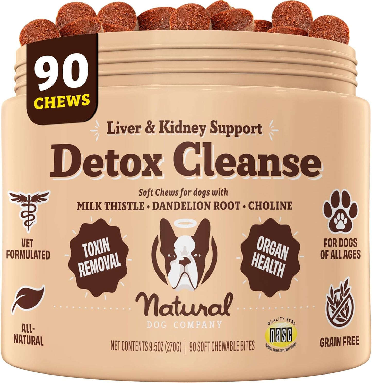 Turkey Flavored Liver & Kidney Supplement Chews for Dogs - Supports Digestion and Immune Health - Milk Thistle - 90 Chews