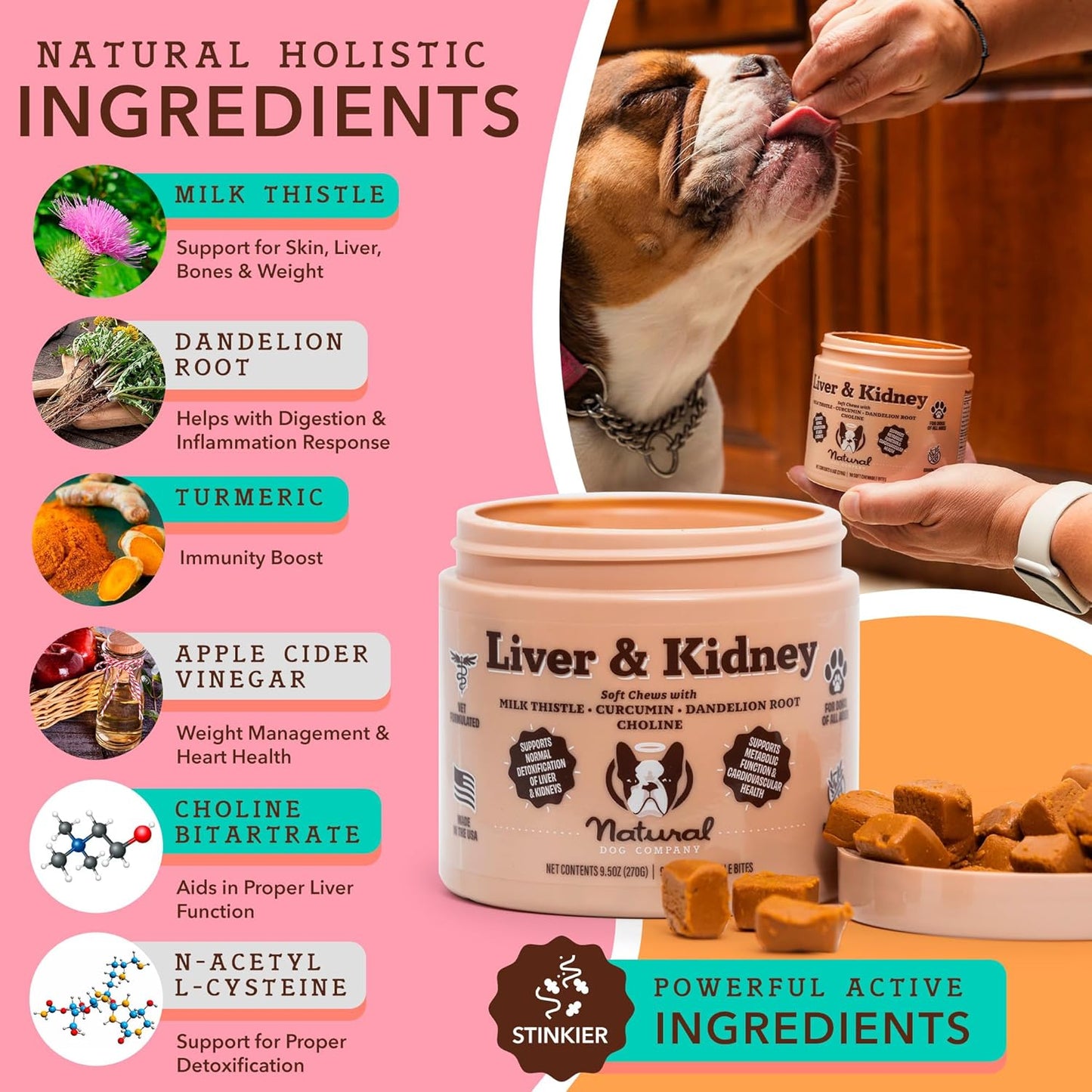 Turkey Flavored Liver & Kidney Supplement Chews for Dogs - Supports Digestion and Immune Health - Milk Thistle - 90 Chews
