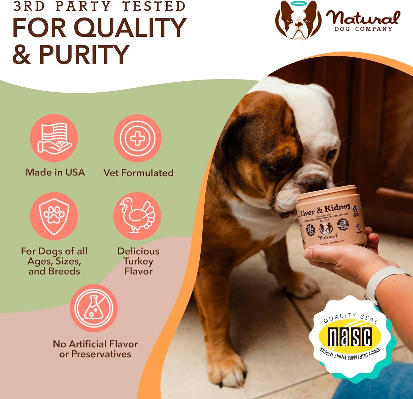 Turkey Flavored Liver & Kidney Supplement Chews for Dogs - Supports Digestion and Immune Health - Milk Thistle - 90 Chews