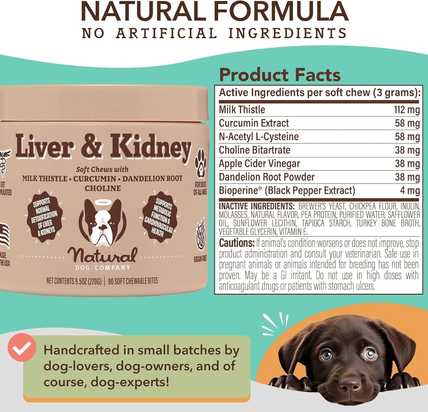 Turkey Flavored Liver & Kidney Supplement Chews for Dogs - Supports Digestion and Immune Health - Milk Thistle - 90 Chews