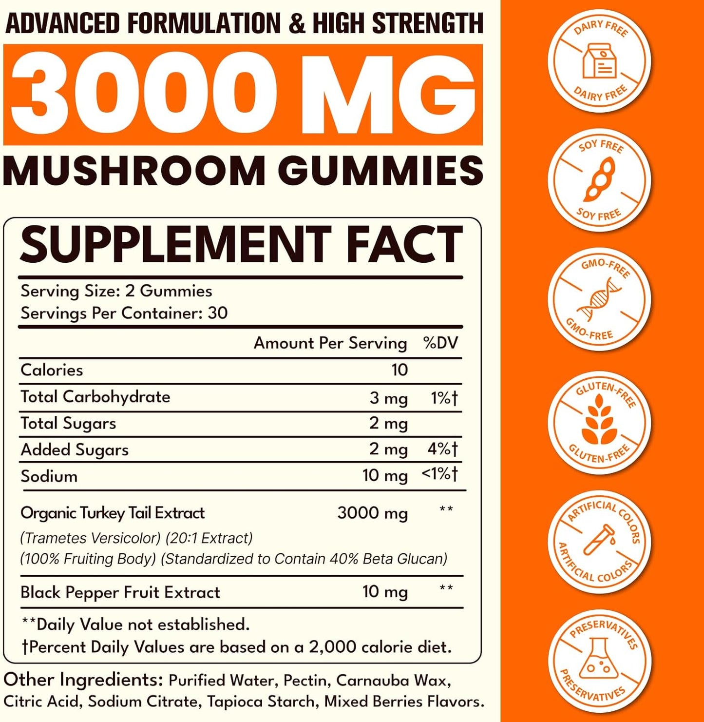 Turkey Tail Mushroom Gummies with Black Pepper for Gut, Energy, Brain & Immune Support - Mixed Berries Flavor - 60ct Vegan Non-GMO Supplement