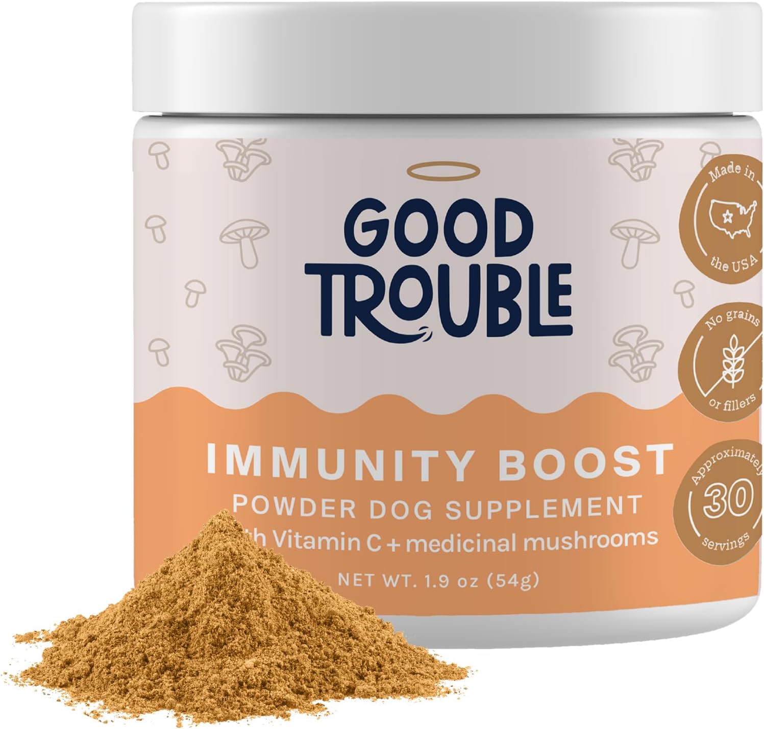 Turkey Tail Mushroom Immunity Boost Powder for Dogs - Allergy & Immune Support Supplement for Small/Large Breeds - Good Trouble Pets 1.9 oz Beef Flavor