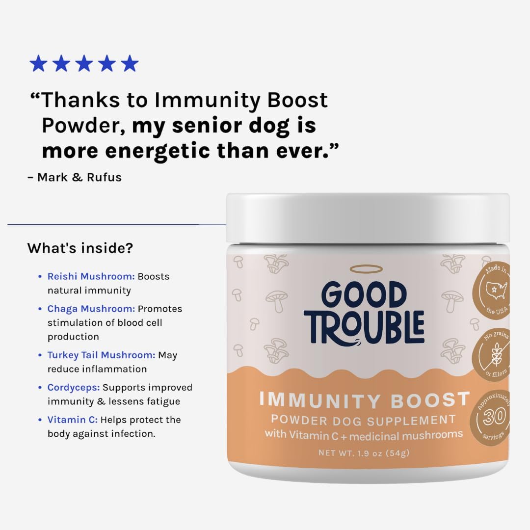 Turkey Tail Mushroom Immunity Boost Powder for Dogs - Allergy & Immune Support Supplement for Small/Large Breeds - Good Trouble Pets 1.9 oz Beef Flavor