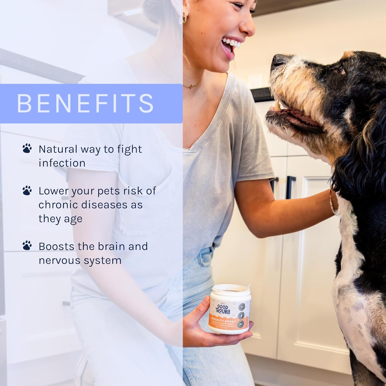 Turkey Tail Mushroom Immunity Boost Powder for Dogs - Allergy & Immune Support Supplement for Small/Large Breeds - Good Trouble Pets 1.9 oz Beef Flavor