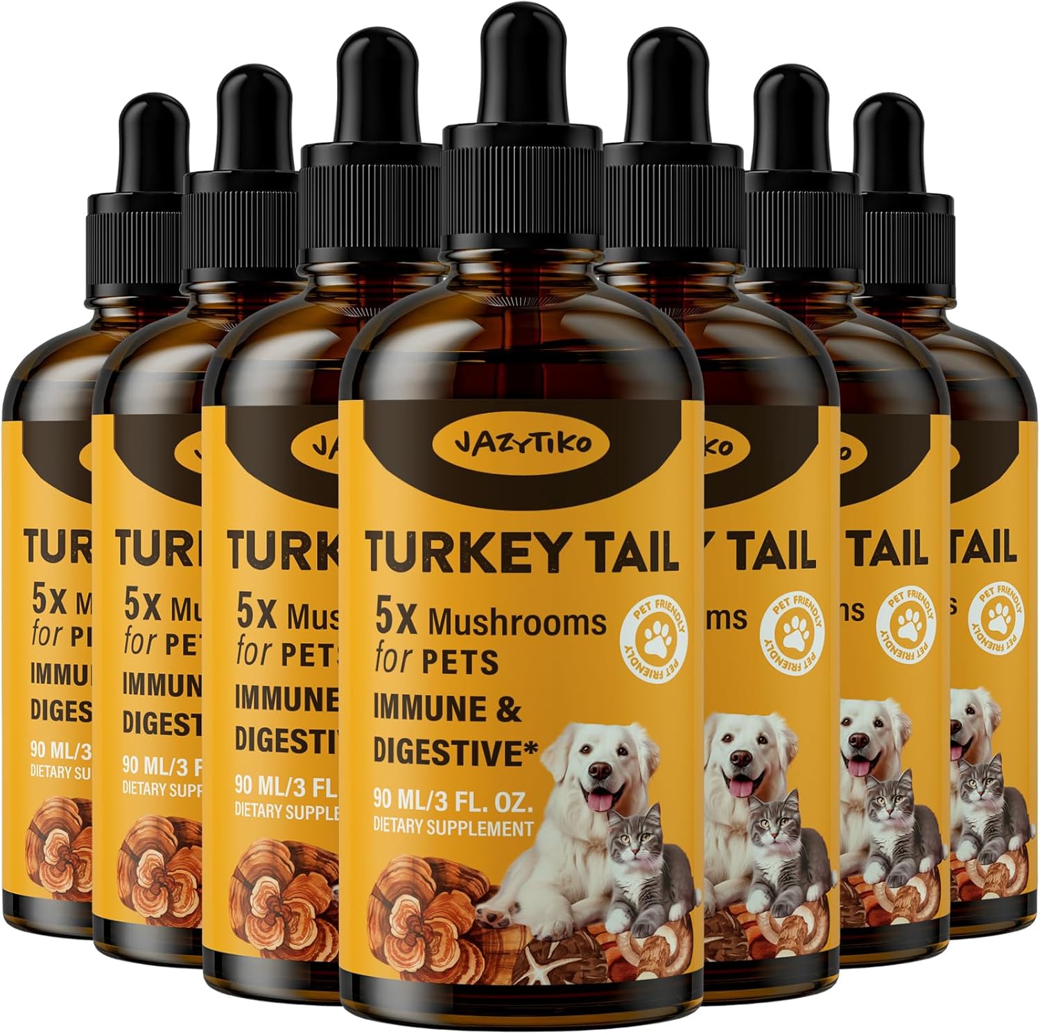 Turkey Tail Mushroom Pet Drops - 2000mg Immune & Digestive Support with Turmeric & Probiotic - Vet Formulated - 630ML
