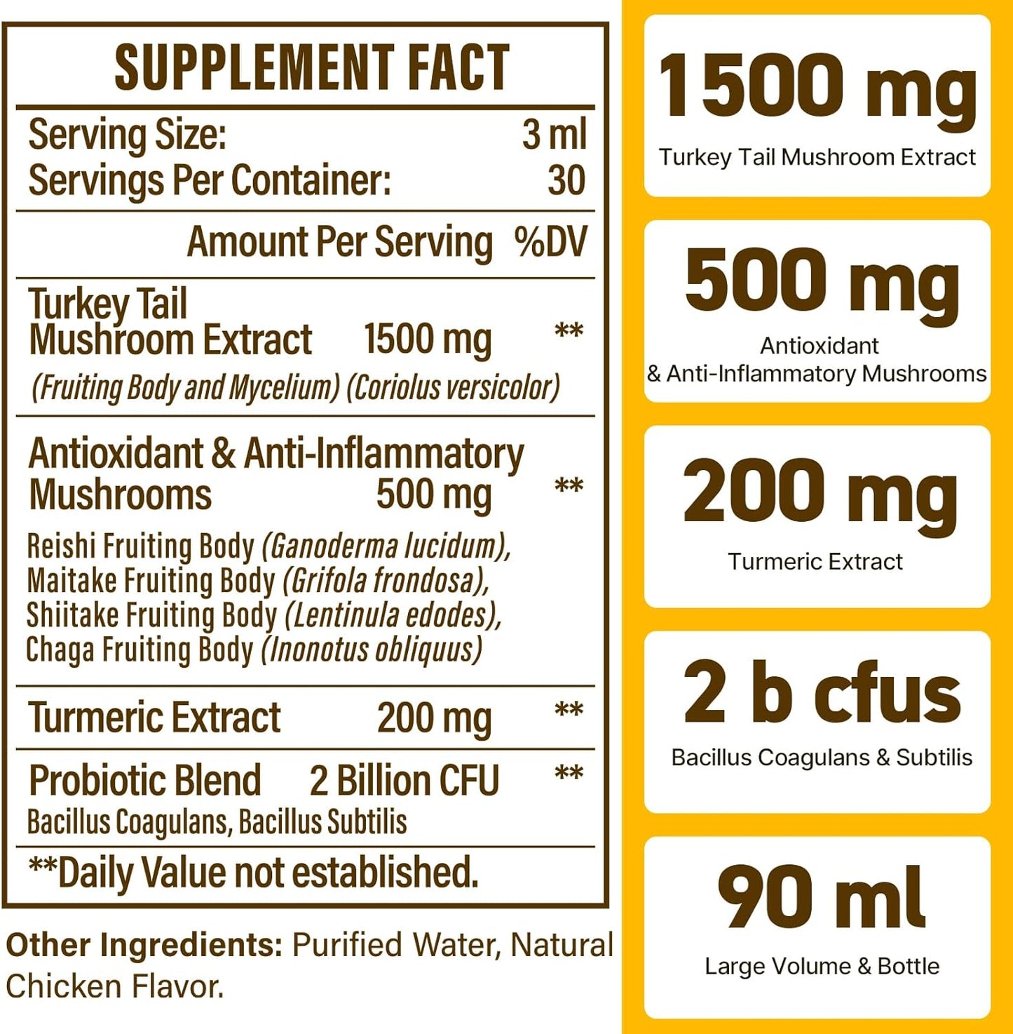 Turkey Tail Mushroom Pet Drops - 2000mg Immune & Digestive Support with Turmeric & Probiotic - Vet Formulated - 630ML