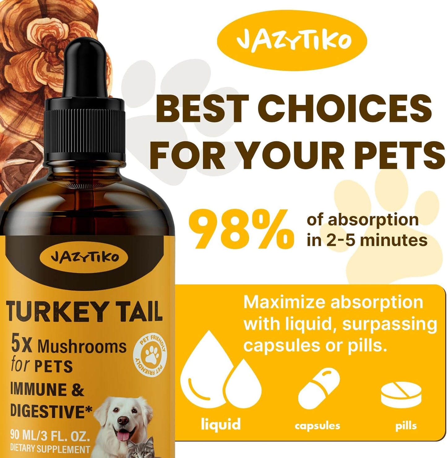 Turkey Tail Mushroom Pet Drops - 2000mg Immune & Digestive Support with Turmeric & Probiotic - Vet Formulated - 630ML