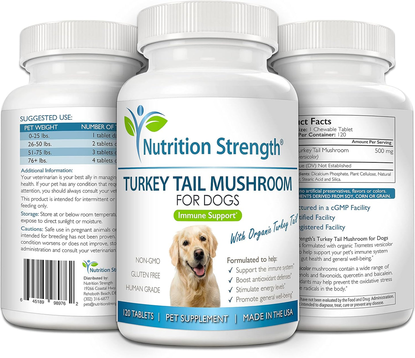 Turkey Tail Mushroom Supplement for Dogs: Immune Support, Gut Health, Antioxidants, Inflammation Relief, Energy Boost - 120 Chewable Tablets