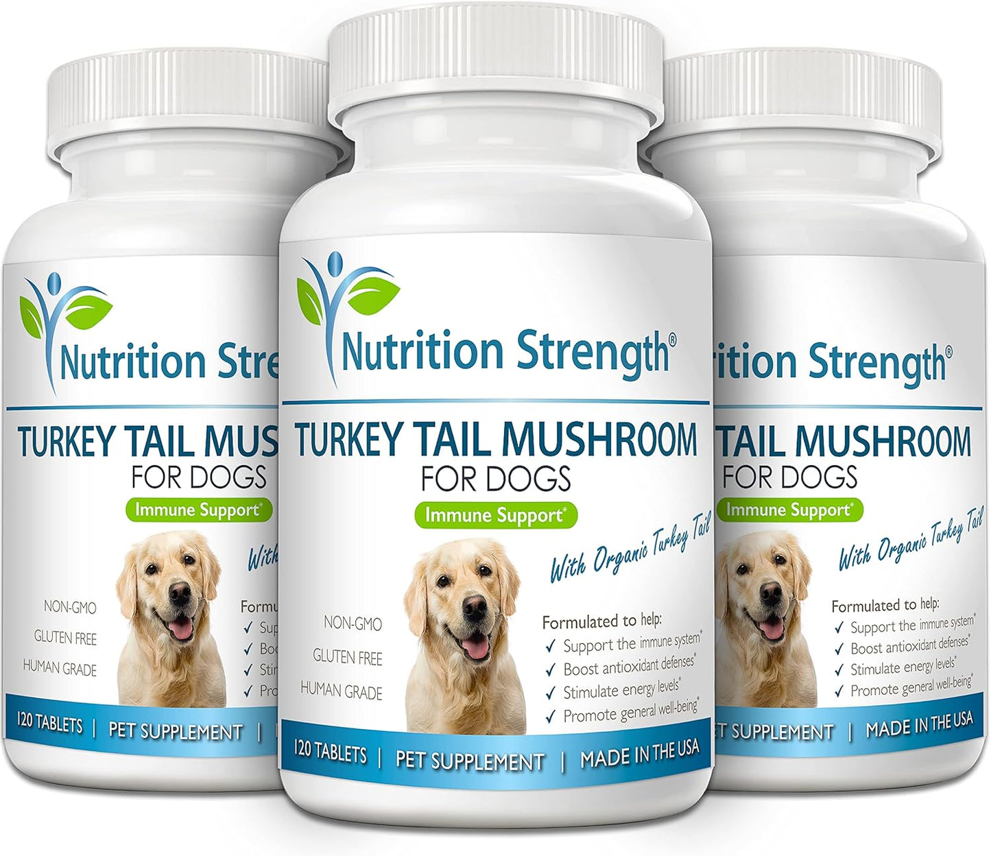 Turkey Tail Mushroom Supplement for Dogs: Immune Support, Gut Health, Antioxidants, Inflammation Relief, Energy Boost - 120 Chewable Tablets