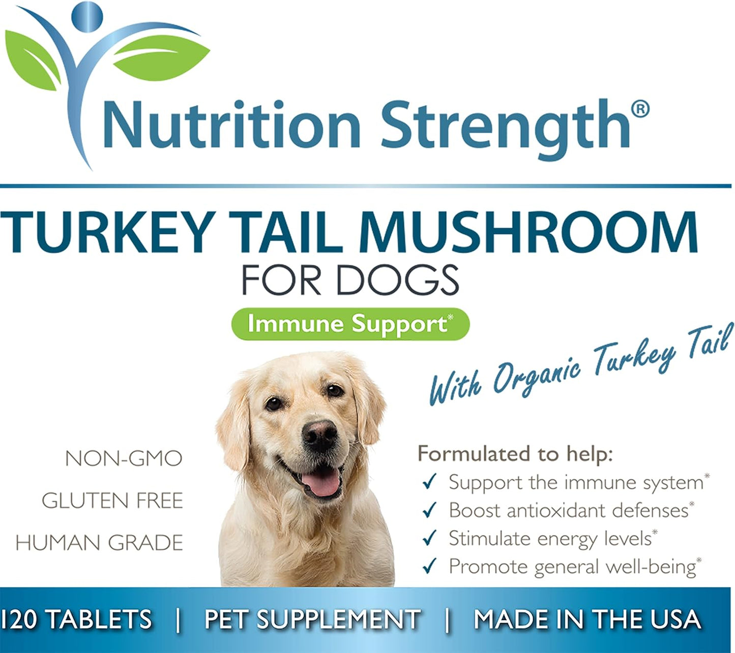 Turkey Tail Mushroom Supplement for Dogs: Immune Support, Gut Health, Antioxidants, Inflammation Relief, Energy Boost - 120 Chewable Tablets