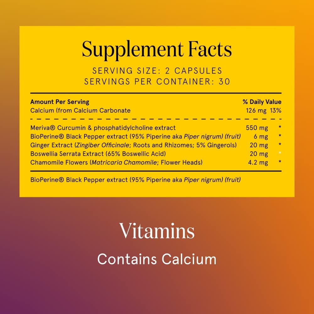Turmaquik Turmeric Curcumin Joint Support Supplement - 60 Capsules, 550mg Meriva Turmeric, BioPerine Black Pepper, Boswellia, Chamomile, Ginger, Calcium - 30 Day Supply