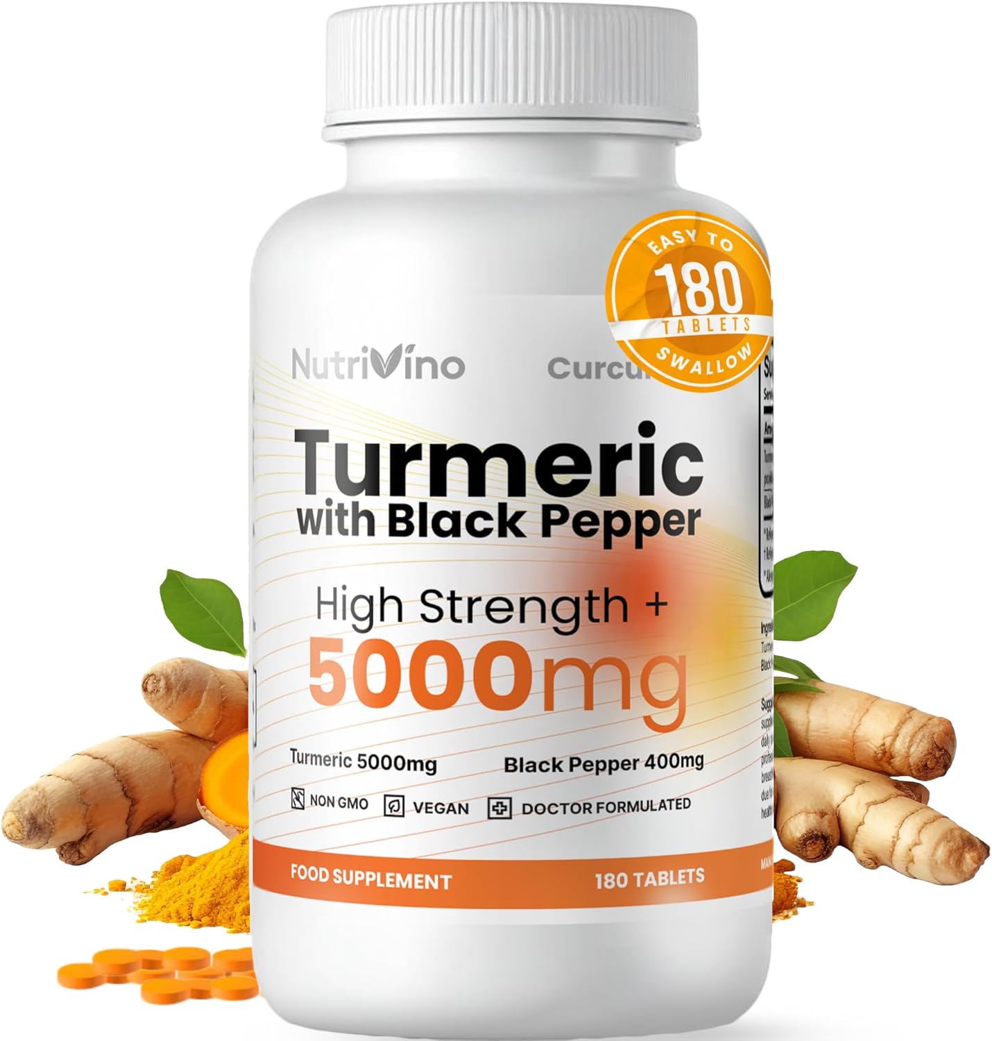 Turmeric and Black Pepper Tablets 5000mg | 95% Curcumin Extract | 180 Vegan Capsules | Men and Women's Supplements
