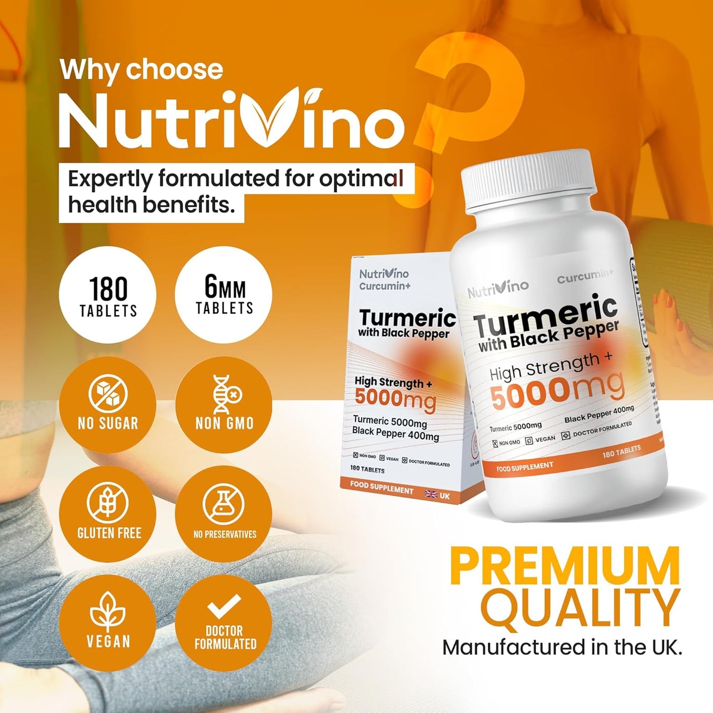 Turmeric and Black Pepper Tablets 5000mg | 95% Curcumin Extract | 180 Vegan Capsules | Men and Women's Supplements