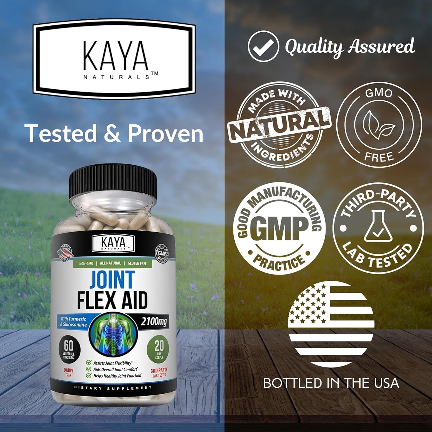 Turmeric Capsules for Knee Support and Mobility Health - Kaya Naturals Mobility Flex Aid Supplement - 60 Count for Men and Women