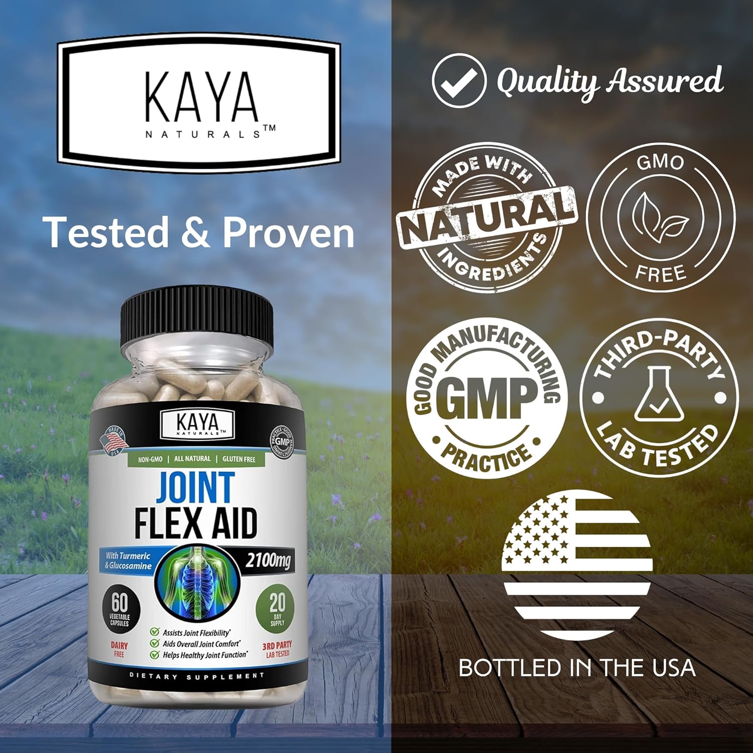 Turmeric Capsules for Knee Support and Mobility Health - Kaya Naturals Mobility Flex Aid Supplement - 60 Count for Men and Women