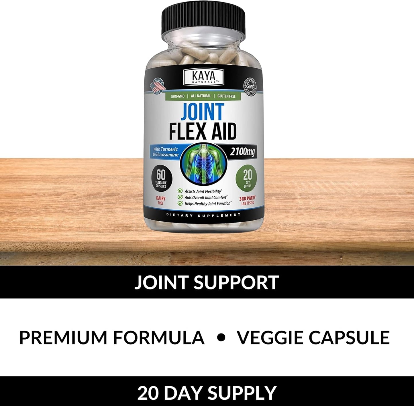 Turmeric Capsules for Knee Support and Mobility Health - Kaya Naturals Mobility Flex Aid Supplement - 60 Count for Men and Women