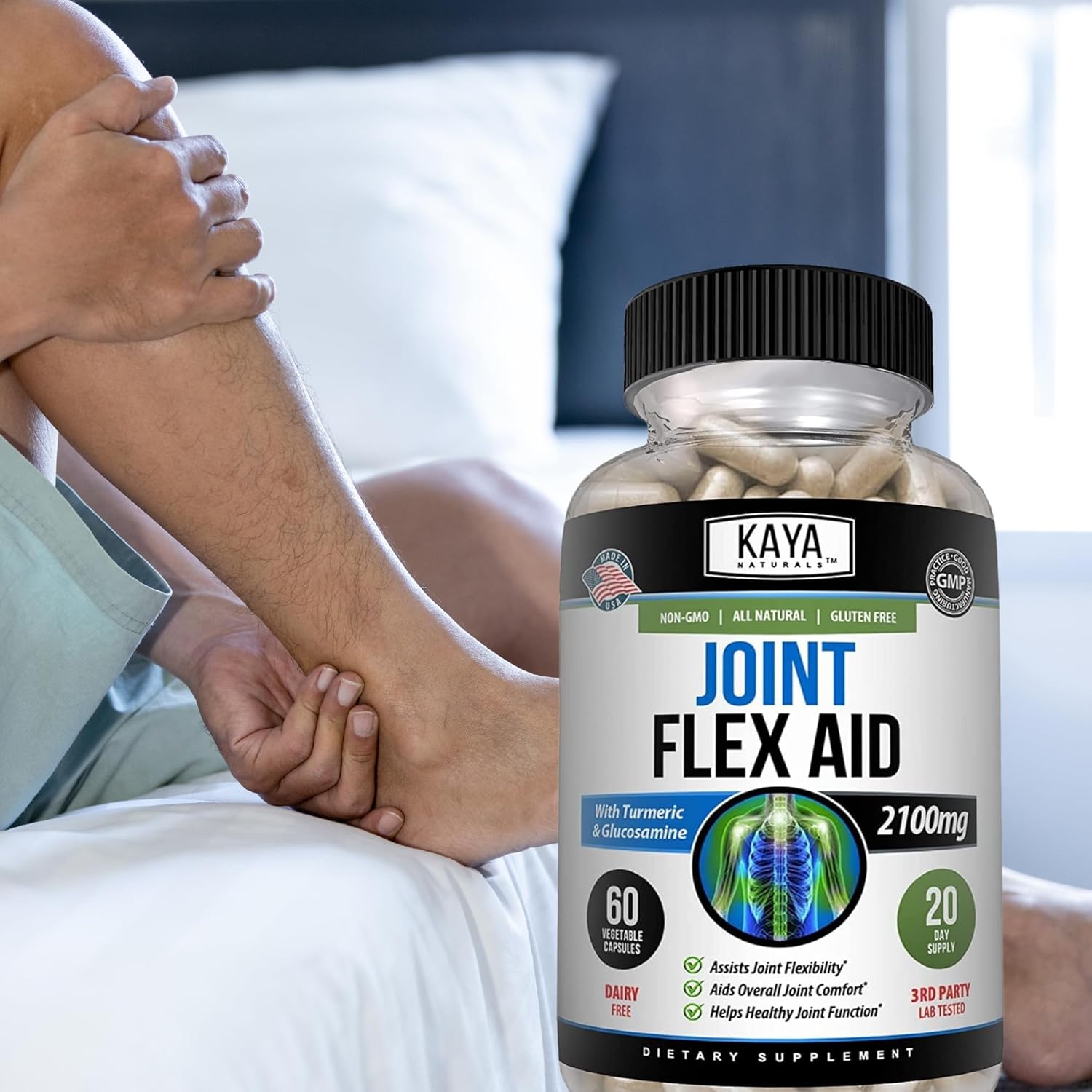 Turmeric Capsules for Knee Support and Mobility Health - Kaya Naturals Mobility Flex Aid Supplement - 60 Count for Men and Women