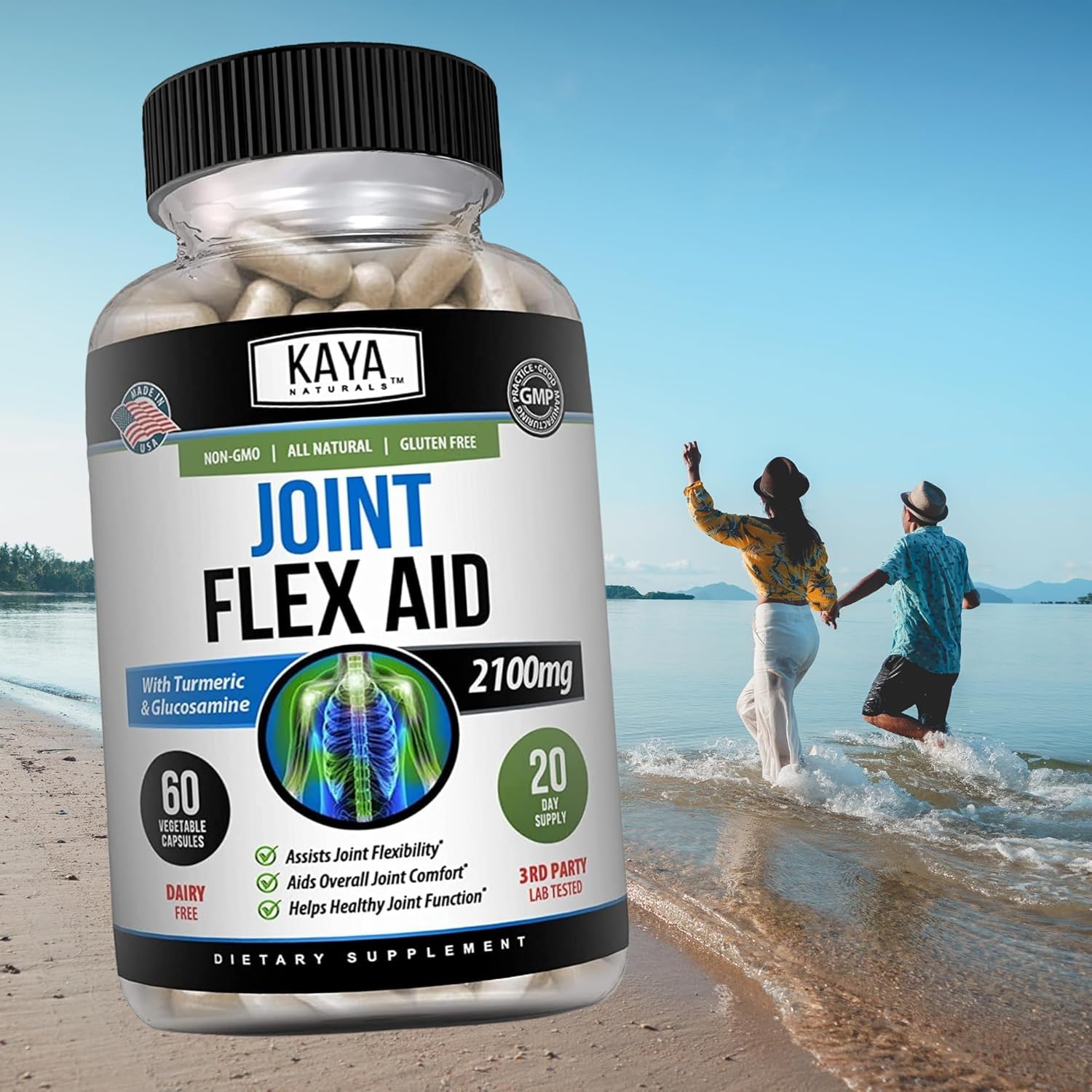 Turmeric Capsules for Knee Support and Mobility Health - Kaya Naturals Mobility Flex Aid Supplement - 60 Count for Men and Women