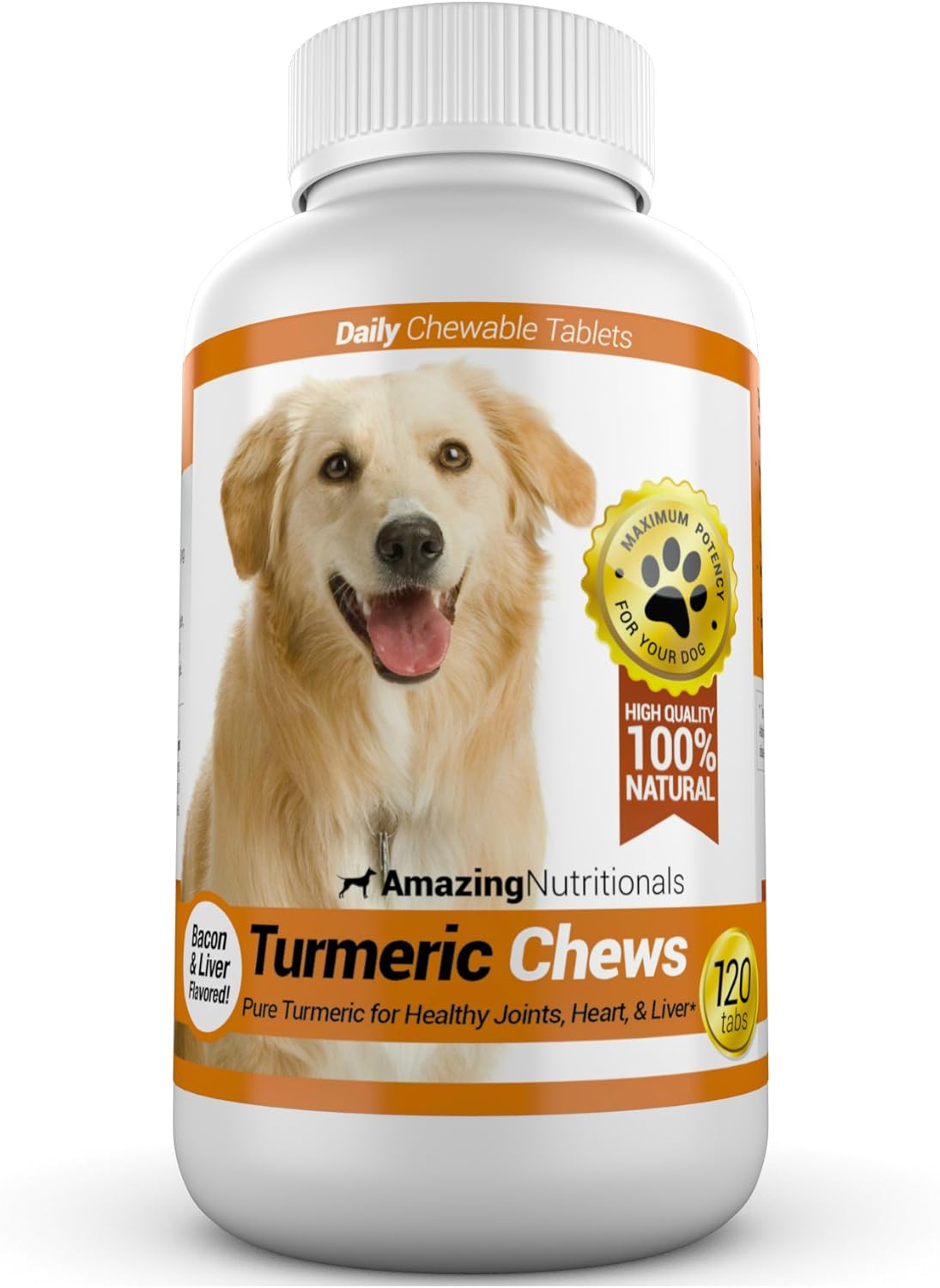 Turmeric Chews for Dogs - Natural Curcumin Pet Antioxidant, Relieves Joint Pain and Inflammation, 120 Treats