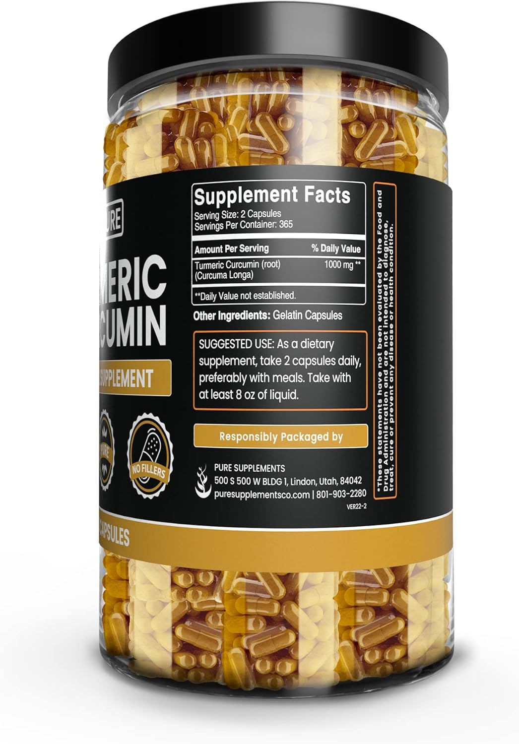 Turmeric Curcumin 730 Capsules - Pure Ingredients, No Magnesium or Rice Fillers, Lab Verified