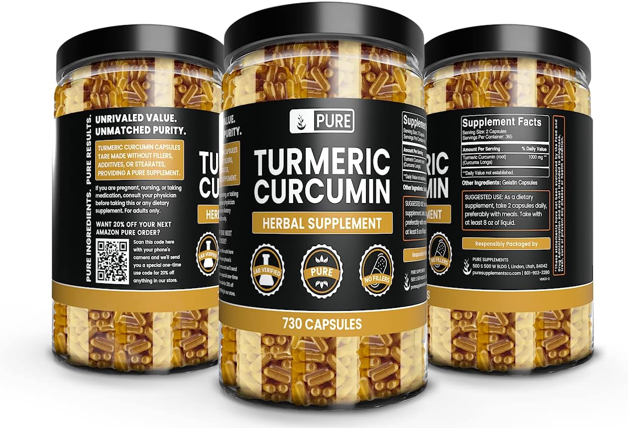 Turmeric Curcumin 730 Capsules - Pure Ingredients, No Magnesium or Rice Fillers, Lab Verified