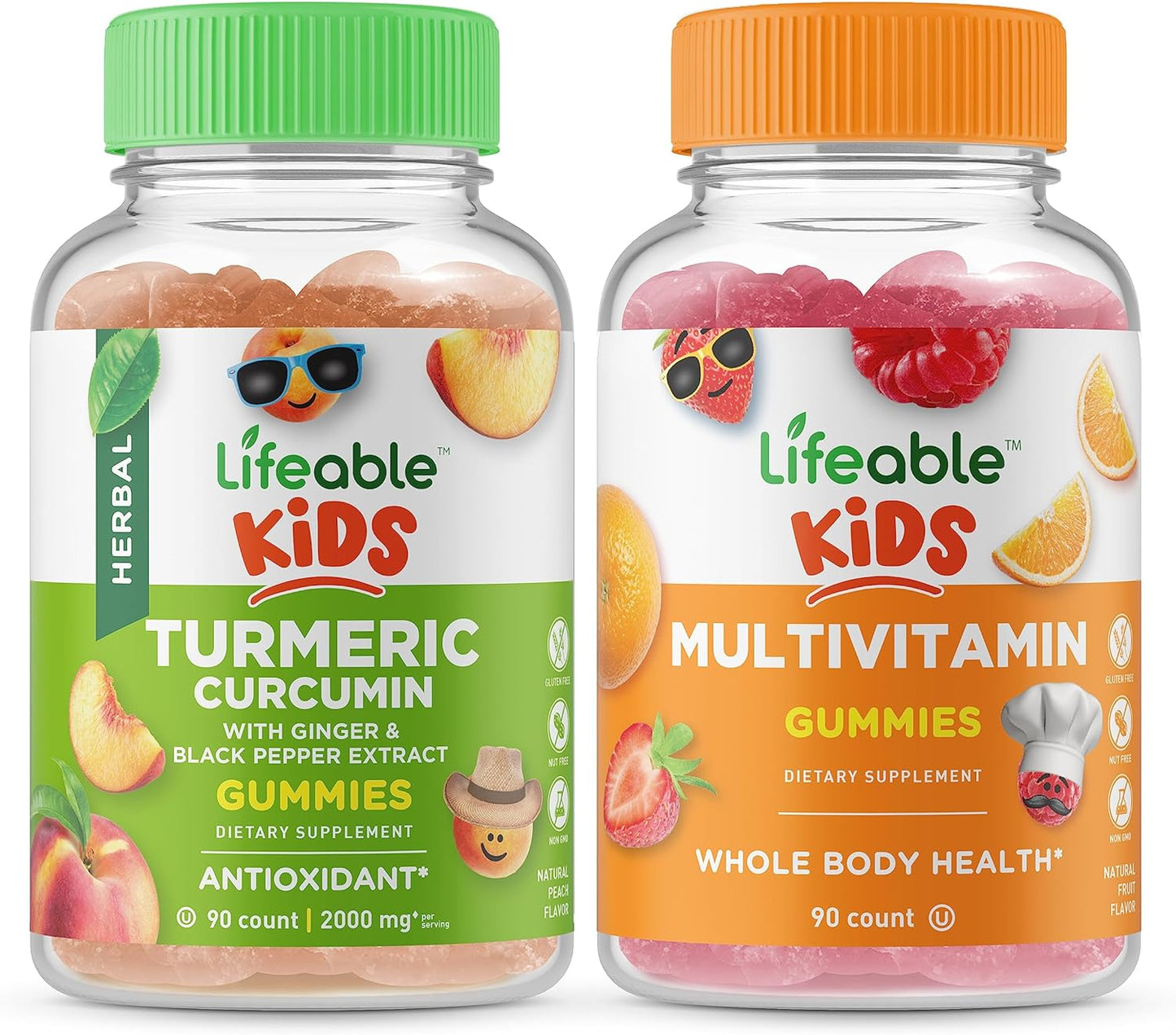 Turmeric Curcumin and Multivitamin Gummies Bundle for Kids - Gluten-Free and GMO-Free Chewable Supplements with Great Taste