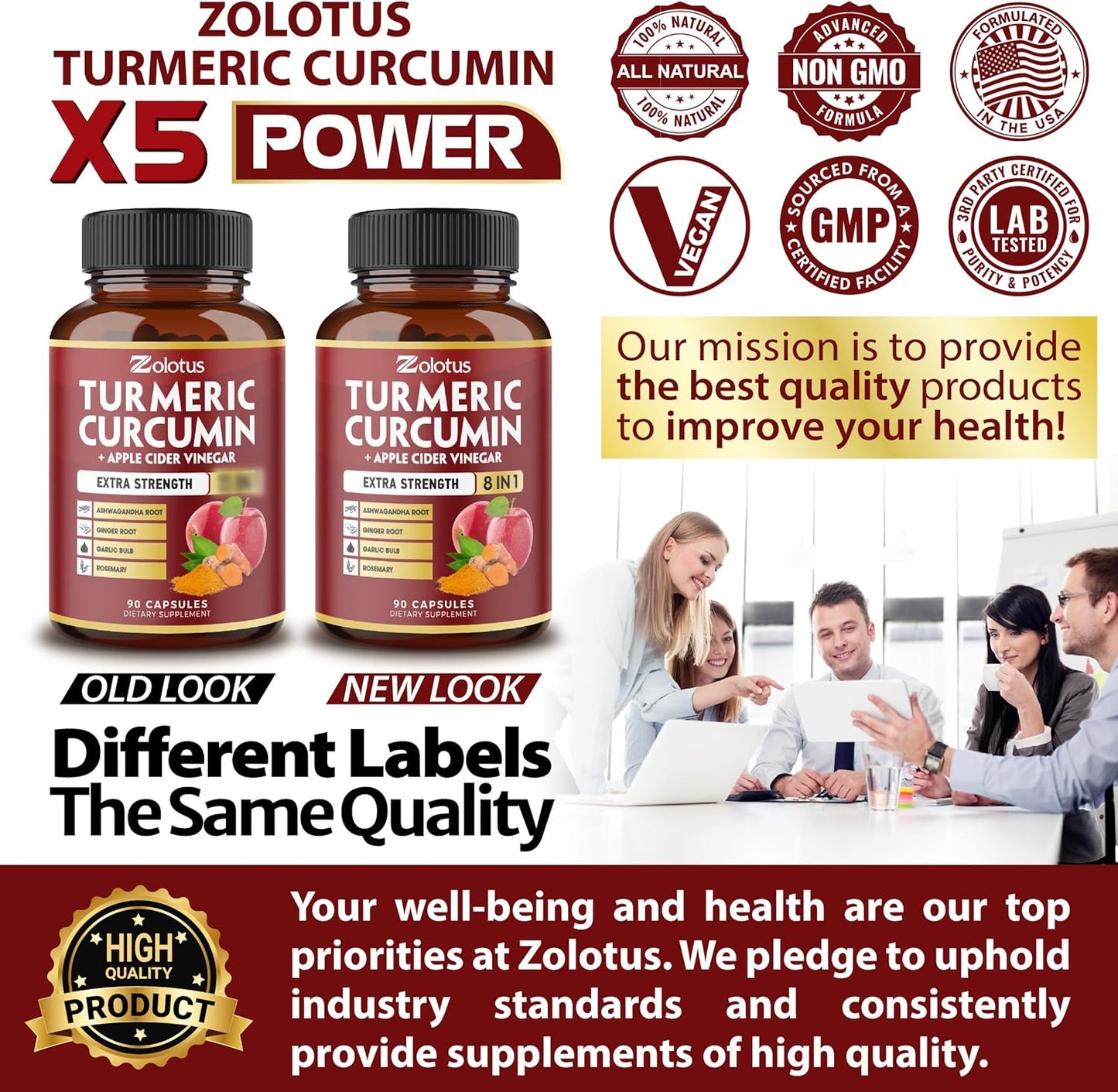 Turmeric Curcumin & Apple Cider Vinegar Capsules - 2 Packs, 90 Capsules Each, 6-Month Supply with Ashwagandha & Ginger - Joint Support & Absorption Boost - 95% Standardized Curcuminoids