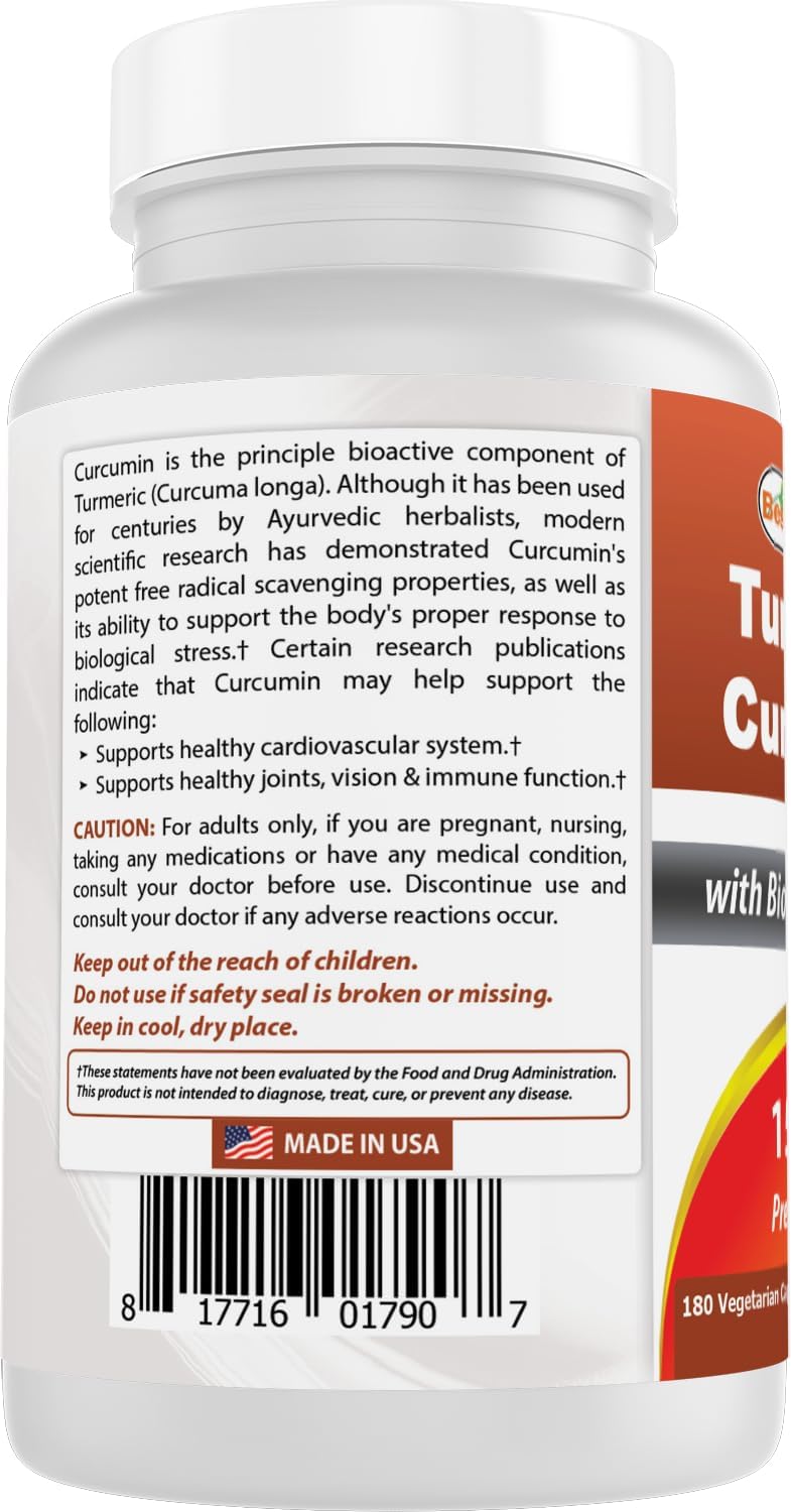 Turmeric Curcumin Supplement - 1500mg with Bioperine for Enhanced Absorption - 180 Veggie Capsules