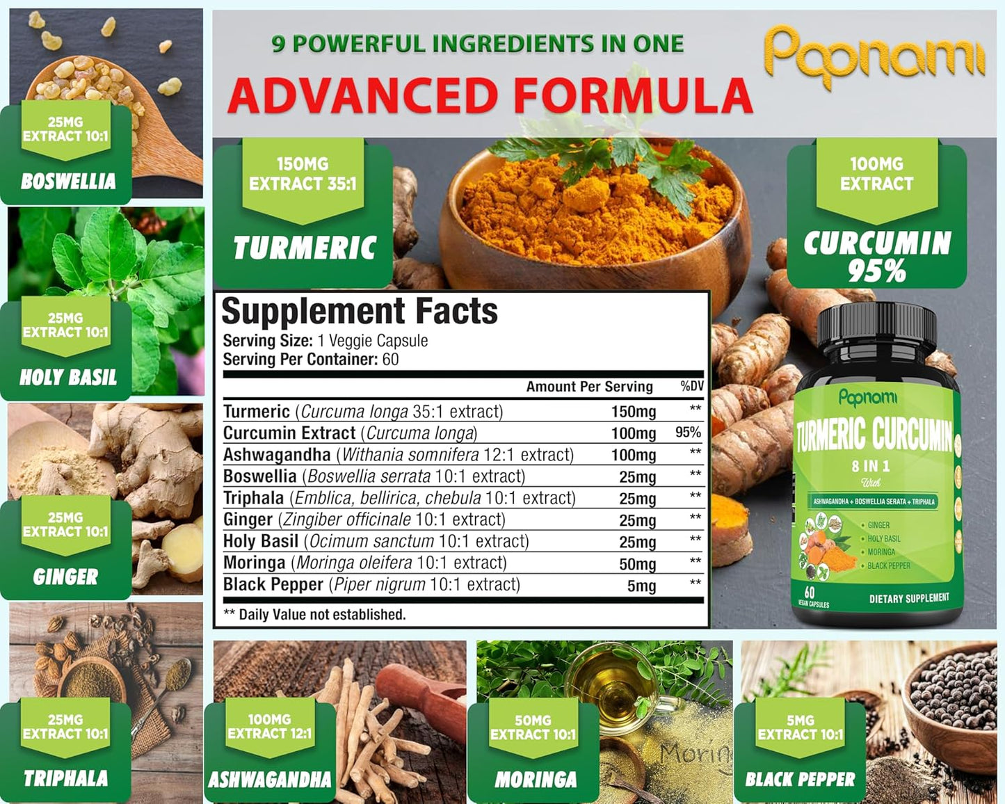 Turmeric Curcumin Supplement 2 Pack - 60 Capsules Each - Immune, Joint, Digestive Support - Ashwagandha, Triphala, Moringa