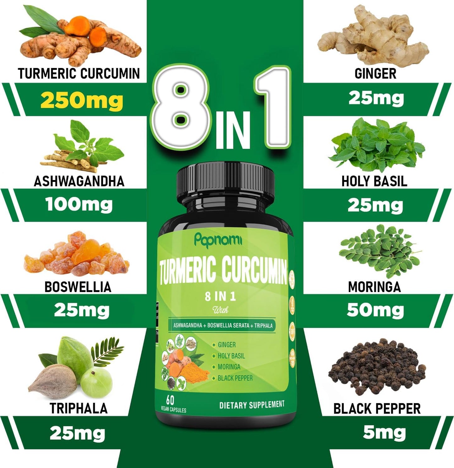 Turmeric Curcumin Supplement 2 Pack - 60 Capsules Each - Immune, Joint, Digestive Support - Ashwagandha, Triphala, Moringa