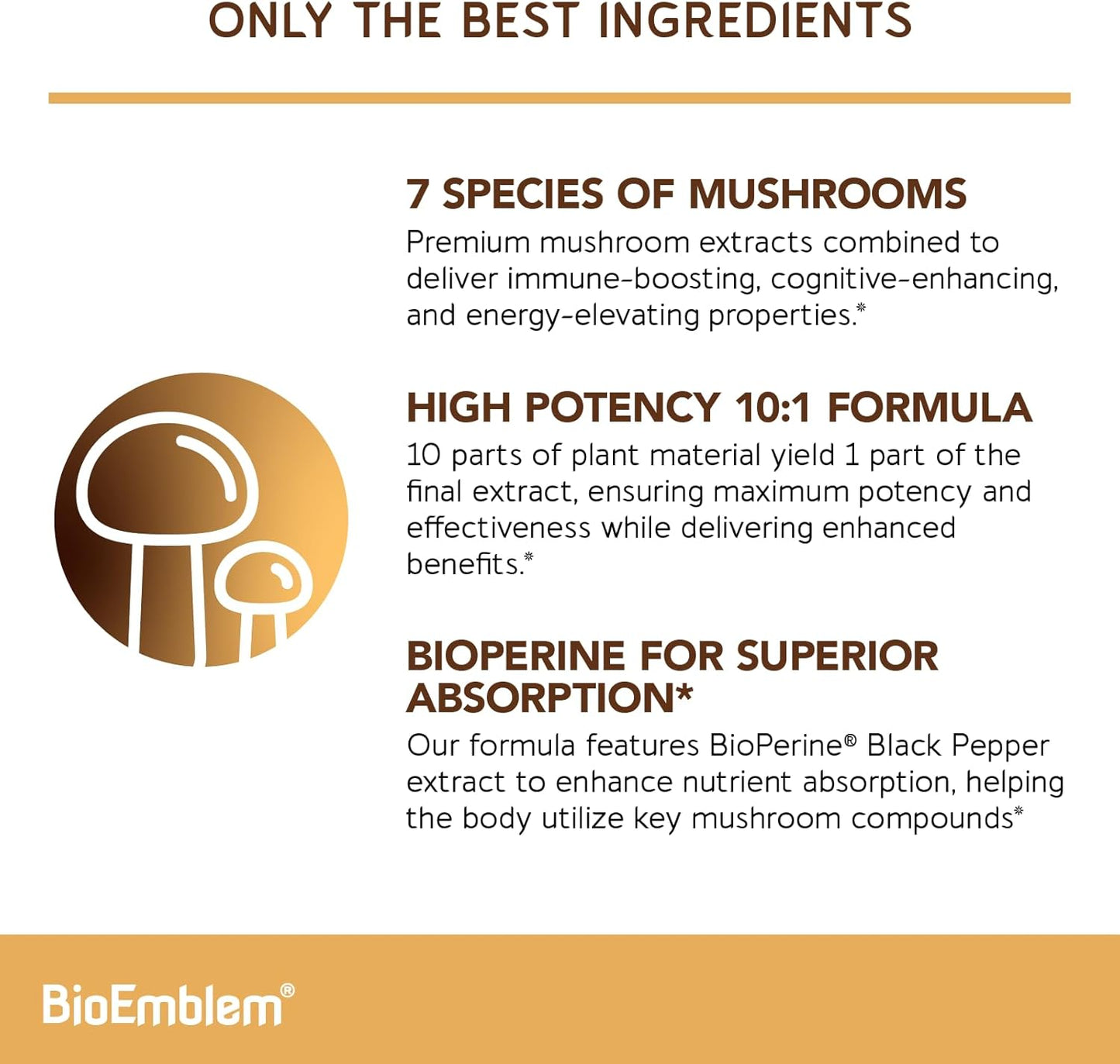 Turmeric Curcumin Supplement with BioPerine and Mushroom Complex by BioEmblem - All-Natural Formula for Joint Support and Immune Health