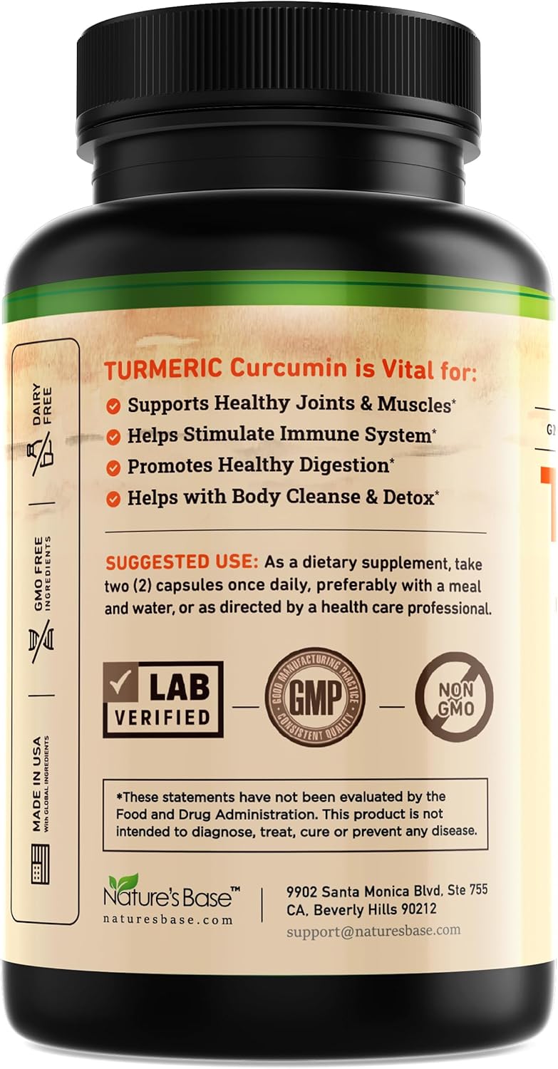 Turmeric Curcumin Supplement with Ginger, Apple Cider Vinegar, BioPerine - 95% Curcuminoids - 240 Capsules