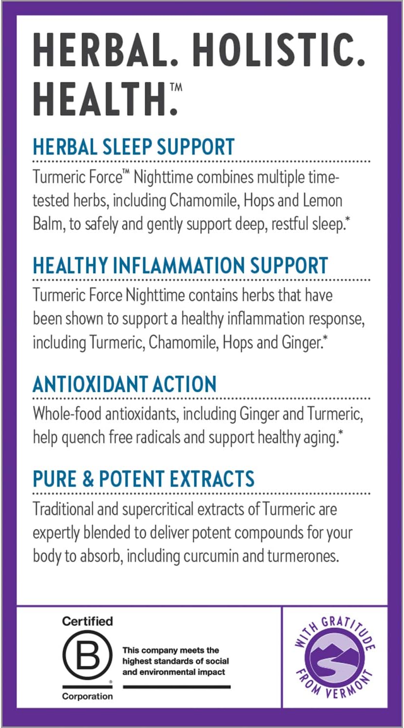 Turmeric Force Nighttime Supplement with Valerian Root and Ginger for Sleep Support - Non-GMO, Vegetarian Capsules - 60 Count