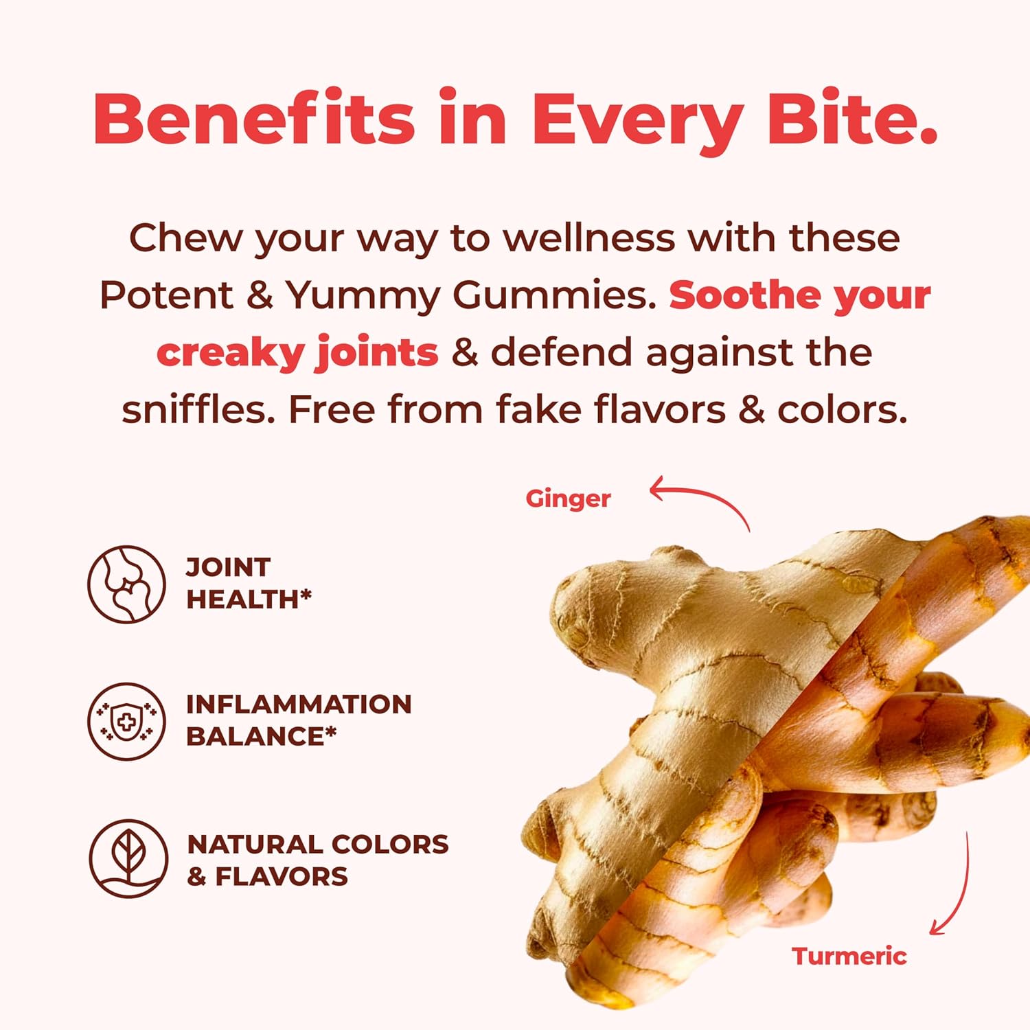 Turmeric Gummies with Ginger Root for Gut & Joint Health - 95% Curcuminoids, 260mg Turmeric Extract - Mango Flavor, 60 Count