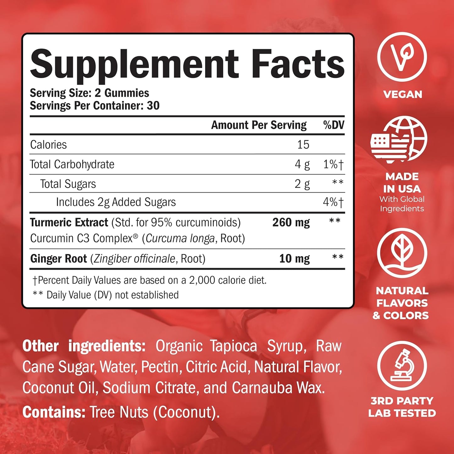 Turmeric Gummies with Ginger Root for Gut & Joint Health - 95% Curcuminoids, 260mg Turmeric Extract - Mango Flavor, 60 Count