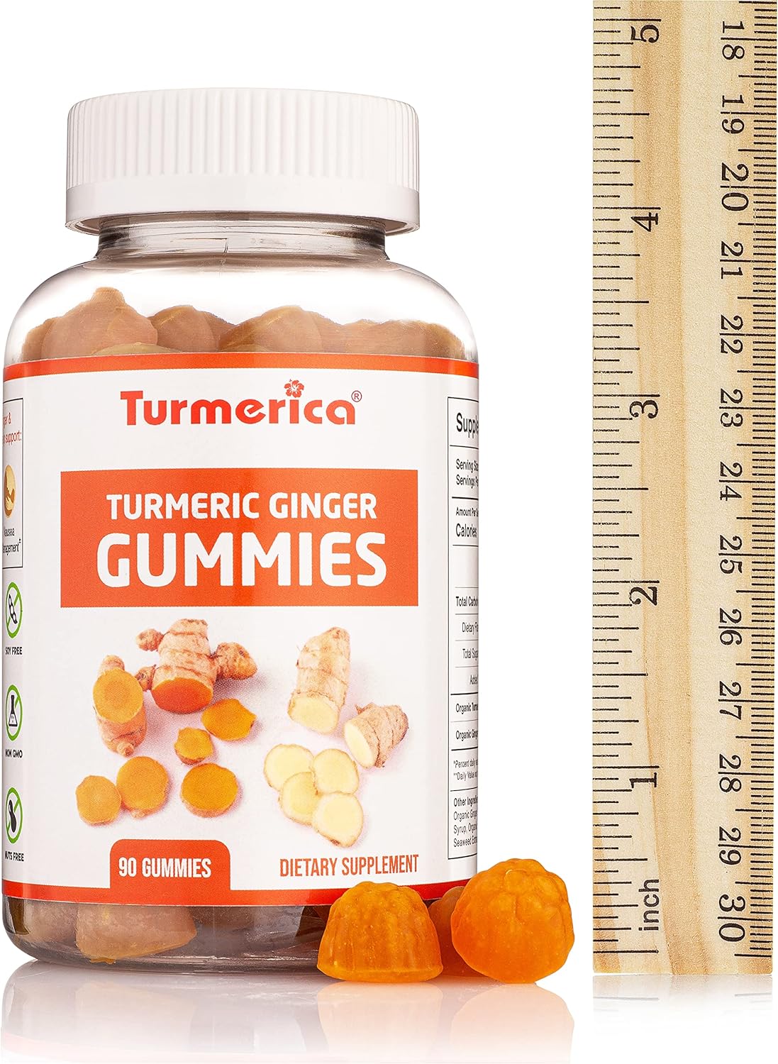 Turmerica Pharmvista Turmeric Ginger Gummies - 90 Count | Gluten Free, Vegan, Non-GMO Supplement with Natural Ginger Flavor