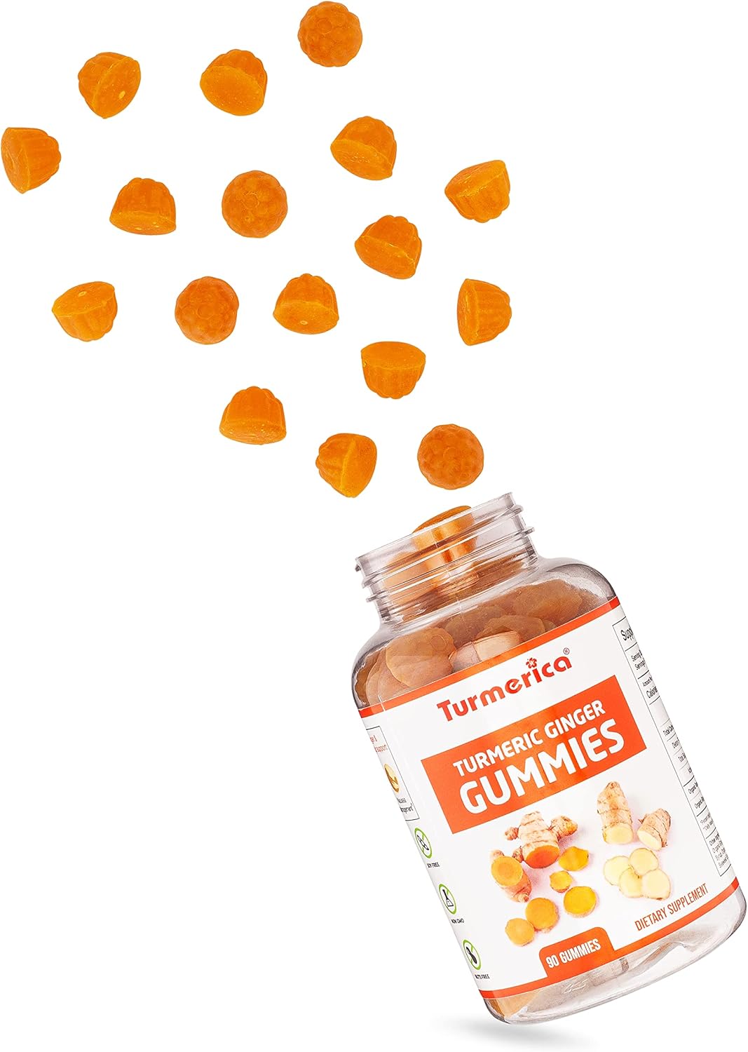 Turmerica Pharmvista Turmeric Ginger Gummies - 90 Count | Gluten Free, Vegan, Non-GMO Supplement with Natural Ginger Flavor