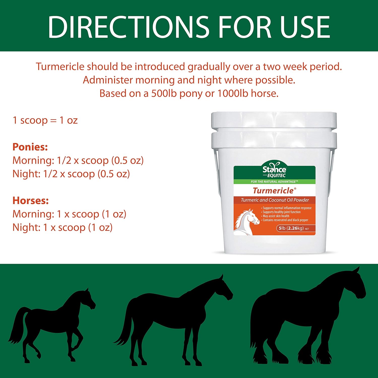 Turmericle Horse Supplement with Coconut Oil for Joint Health & Skin - Stance Natural Turmeric Powder for Healthy Horses