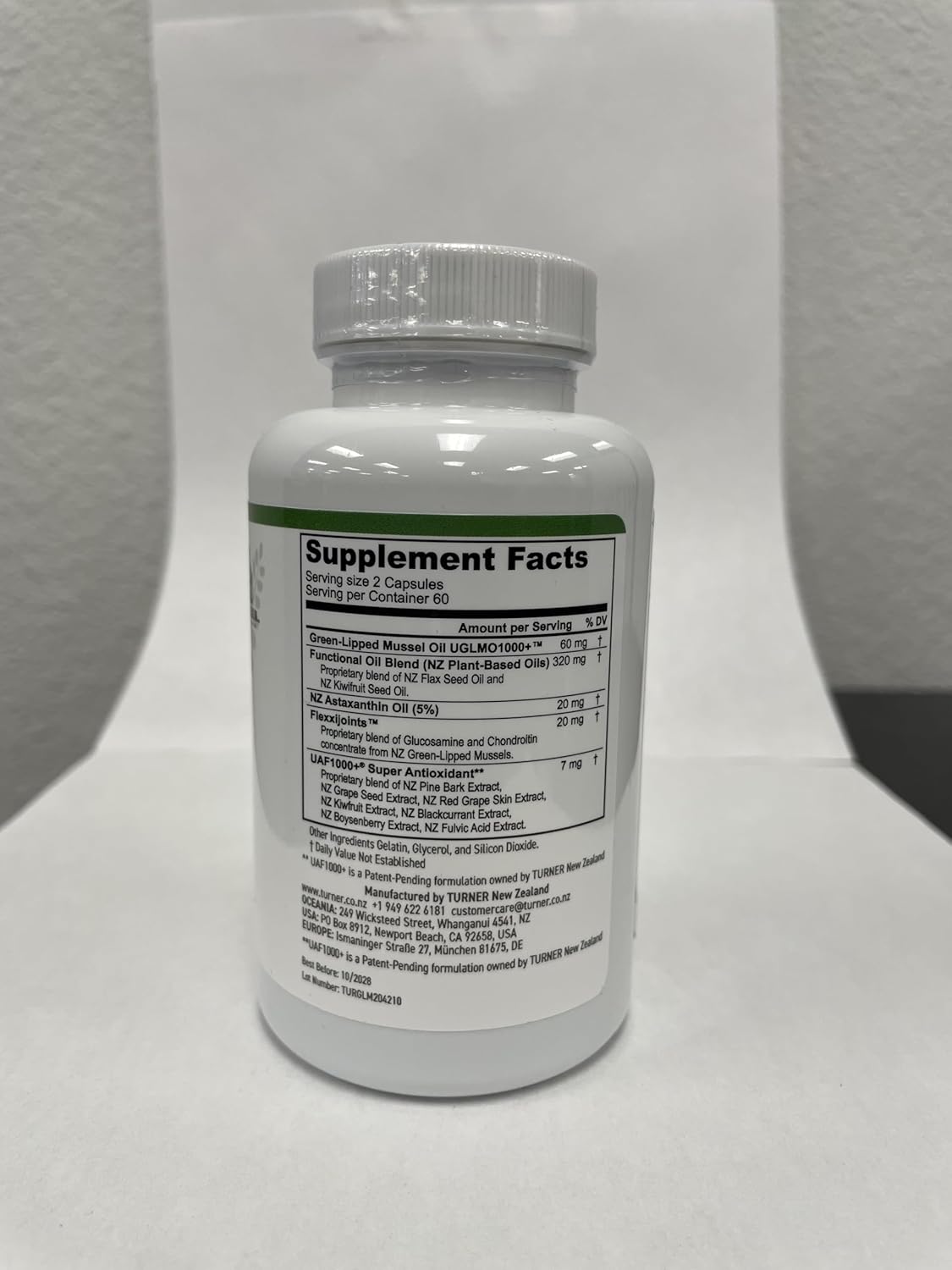 TURNER Green Lipped Mussel Oil with UAF1000+ Antioxidant, High Potency Omega-3 for Joint Comfort, 120 Softgels