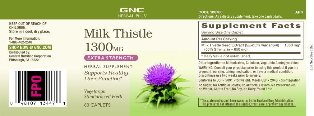 Twin Pack GNC Herbal Plus Milk Thistle 1300mg Caplets for Healthy Liver Support