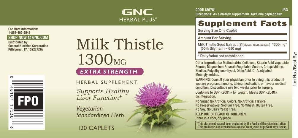 Twin Pack GNC Herbal Plus Milk Thistle Caplets - 1300mg, 120 per Bottle - Promotes Liver Health