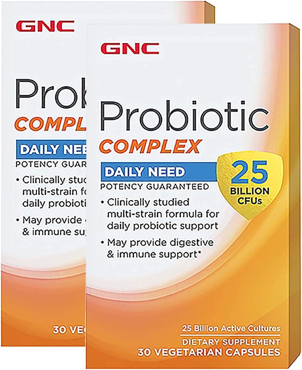 Twin Pack GNC Probiotic Complex: Daily Support with 25 Billion CFUs, 30 Capsules - Daily Probiotic Supplement
