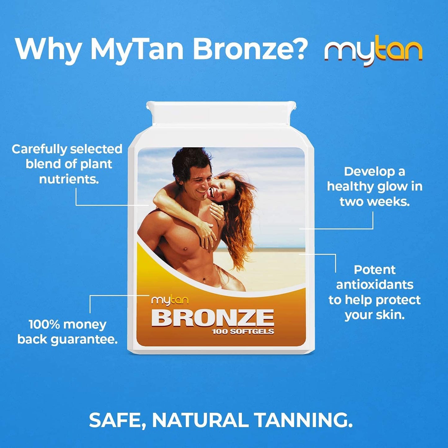 Twin Pack MyTan Bronze Tanning Pills | Sun Tan Supplement with Astaxanthin, Lutein, and Lycopene | 14-Week Season Supply