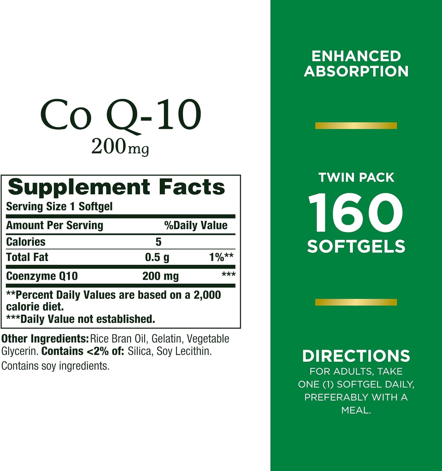 Twin Pack Nature's Bounty CoQ10 200 mg Softgels for Heart Health & Cellular Energy Support, 160 Rapid Release Softgels