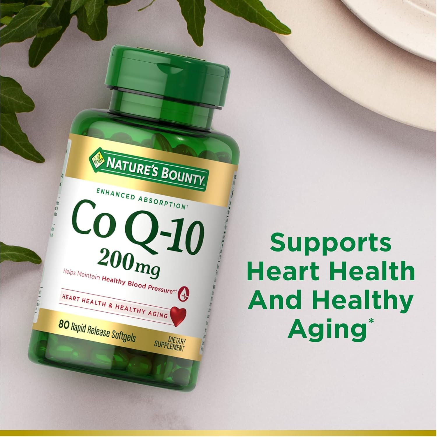 Twin Pack Nature's Bounty CoQ10 200 mg Softgels for Heart Health & Cellular Energy Support, 160 Rapid Release Softgels
