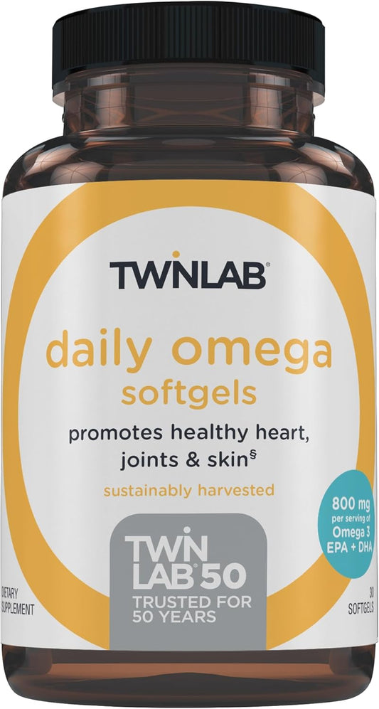 Twinlab Daily Omega Softgels - 800 mg Fish Oil Supplements for Joint and Brain Health - 30 Softgels